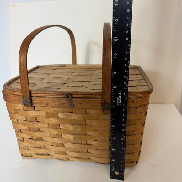 Vintage Woven Pie Carrier Basket West Rindge USA Rustic Country Cottage Baking - Picture 15 of 16